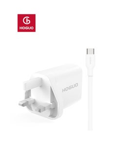 HOGUO Power Adapter Dual USB Ports Output with Type-C Cable White  - Image 3