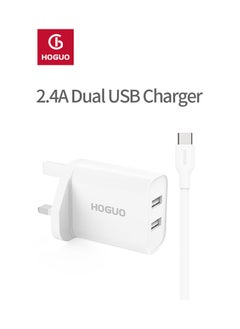 HOGUO Power Adapter Dual USB Ports Output with Type-C Cable White  - Image 2