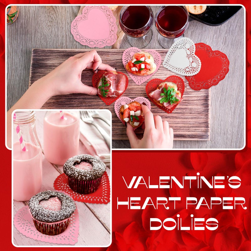 Glenmal 1000 Pcs Valentine Heart Doilies Valentines Day Paper Doilies for Crafts with 3 Colors Red Pink and White Paper Lace Heart Cutouts for Party Decorations - Image 4
