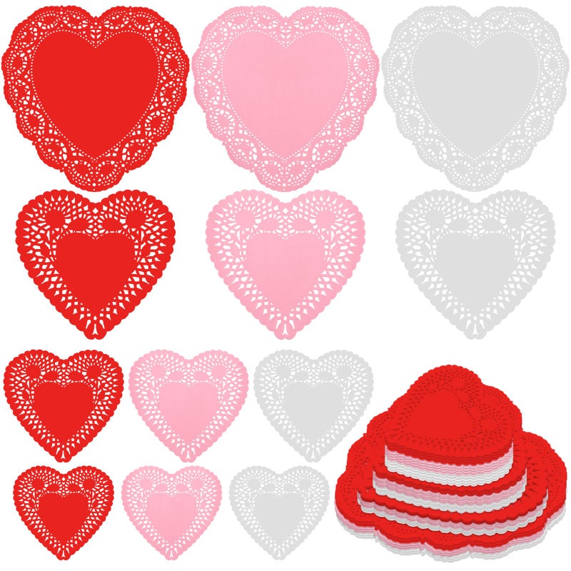 Glenmal 1000 Pcs Valentine Heart Doilies Valentines Day Paper Doilies for Crafts with 3 Colors Red Pink and White Paper Lace Heart Cutouts for Party Decorations - Image 1