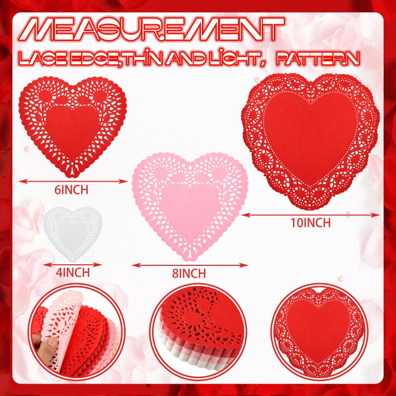 Glenmal 1000 Pcs Valentine Heart Doilies Valentines Day Paper Doilies for Crafts with 3 Colors Red Pink and White Paper Lace Heart Cutouts for Party Decorations - Image 2