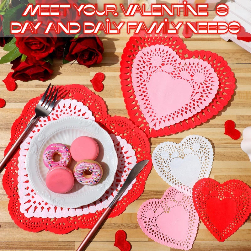 Glenmal 1000 Pcs Valentine Heart Doilies Valentines Day Paper Doilies for Crafts with 3 Colors Red Pink and White Paper Lace Heart Cutouts for Party Decorations - Image 3