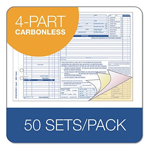 TOPS 3869 Auto Repair Four-Part Order Form, 8 1/2 x 11, Four-Part Carbonless (Pack of 50 Forms) - Image 3