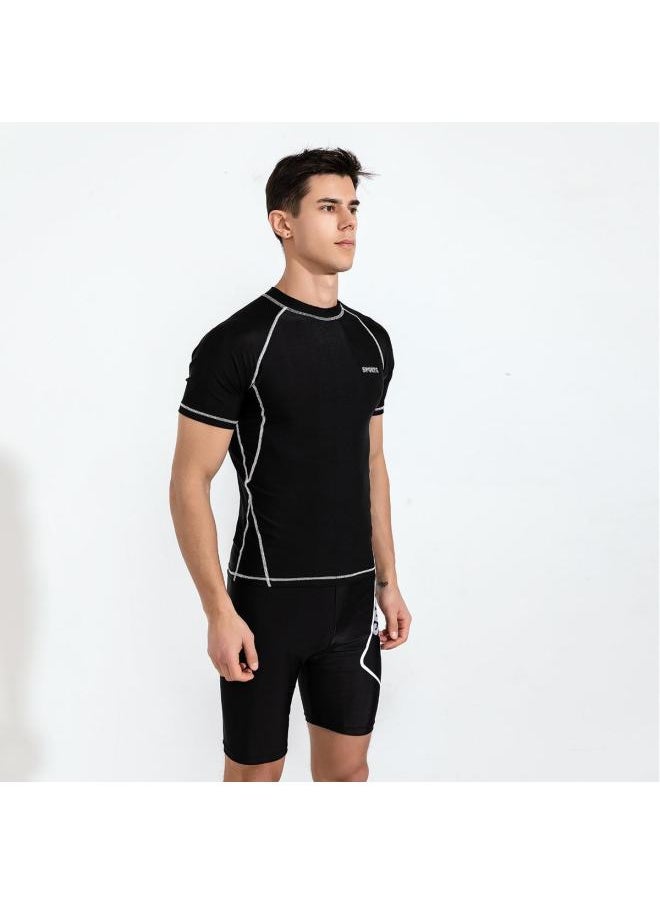 Generic - Swimwear Men's Split Two-piece Set Men's Sunscreen Short-sleeved Surfing Scuba Suit Large Size Beach Swimming Trunks For Men-Color:Gray Label Swimsuit + Swimsuit Trunks-Size:2XL（65-75kg） - Image 1