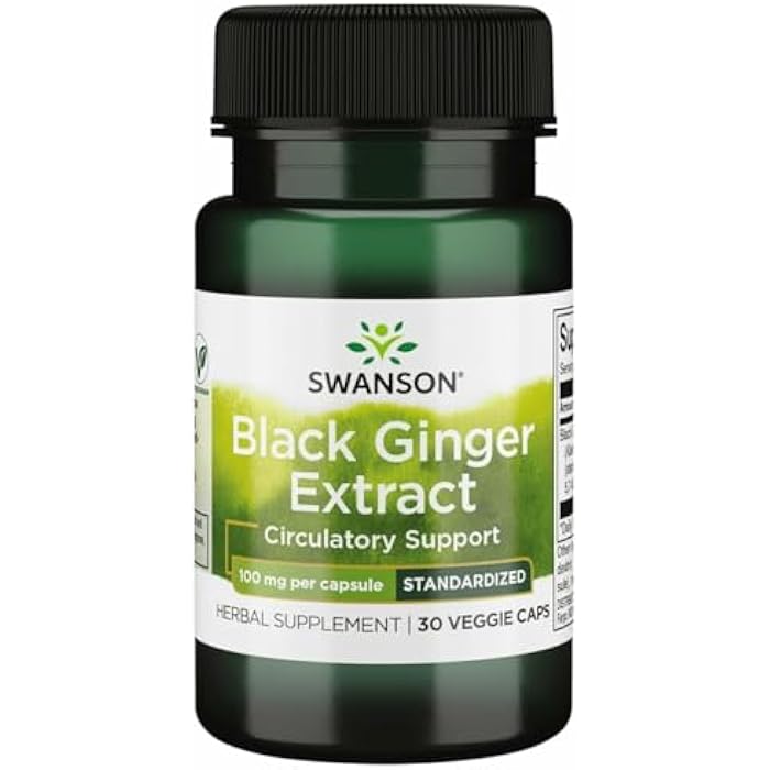 Swanson Black Ginger Extract - Promotes Healthy Blood Circulation and Physical Vigor - May Aid Heart Health, Muscle Tissue, and Wellbeing - (30 Veggie Capsules, 100mg Each) 1 Pack - Image 1