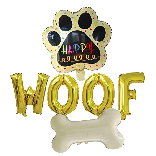 Atpata Funky Dog Birthday Celebration LETS PAWTY/WOOF/FUREVER YOUNG 16 INCH Text Foil Balloons Set (WOOF Gold), Large (Foil-WoofGD) - Image 1