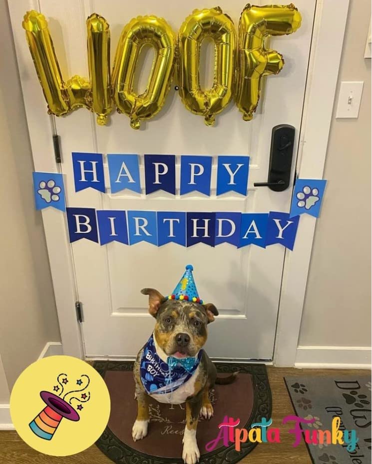 Atpata Funky Dog Birthday Celebration LETS PAWTY/WOOF/FUREVER YOUNG 16 INCH Text Foil Balloons Set (WOOF Gold), Large (Foil-WoofGD) - Image 4
