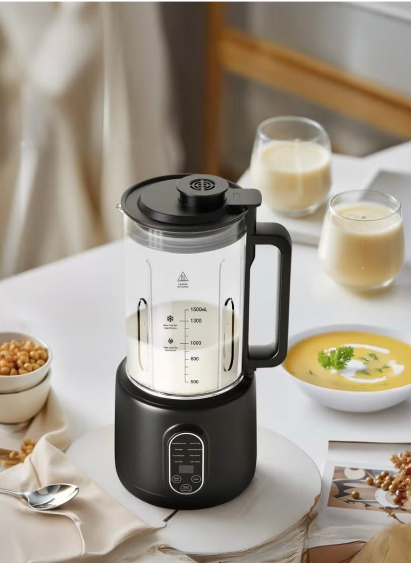 Nut Milk Maker 1.5L with Dual-Mode Blending Hot and Cold 400W / Advanced Thermal Jar / Make Soup / Baby Food / Blend Fruit / Auto-Clean / Fruit Blender / Keep Warm / High and Low Temperatures - Black