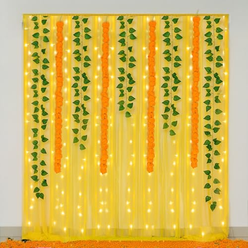SpecialYou.in Special You Ganpati Decoration Mandap, Backdrop for Pooja Decor, Curtain for Ganpati Decoration, Curtain Flowers for Backdrop - Image 5
