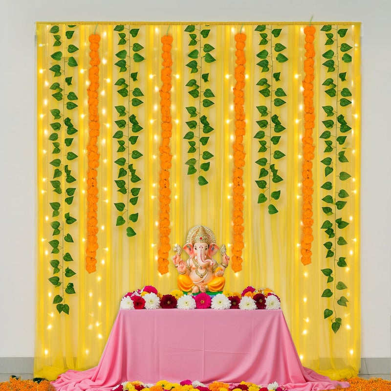 SpecialYou.in Special You Ganpati Decoration Mandap, Backdrop for Pooja Decor, Curtain for Ganpati Decoration, Curtain Flowers for Backdrop - Image 2