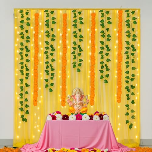 SpecialYou.in Special You Ganpati Decoration Mandap, Backdrop for Pooja Decor, Curtain for Ganpati Decoration, Curtain Flowers for Backdrop - Image 1