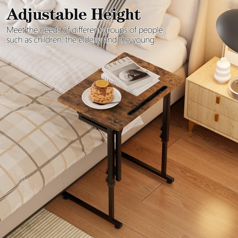 Katrawu Folding TV Tray Dinner Table for Living Room,Adjustable Height Tv Tray,Portable Dinner Snack Trays Table,Small Foldable C-Shaped End Table for Eating with No Assembly Required (Brown) - Image 2