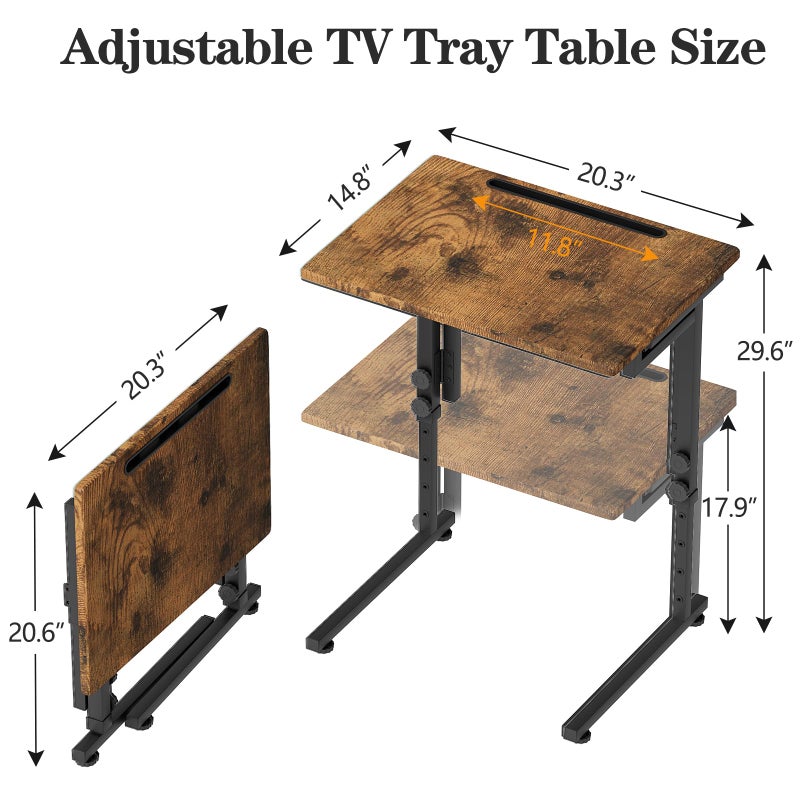 Katrawu Folding TV Tray Dinner Table for Living Room,Adjustable Height Tv Tray,Portable Dinner Snack Trays Table,Small Foldable C-Shaped End Table for Eating with No Assembly Required (Brown) - Image 4