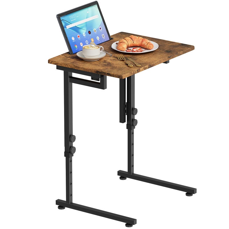 Katrawu Folding TV Tray Dinner Table for Living Room,Adjustable Height Tv Tray,Portable Dinner Snack Trays Table,Small Foldable C-Shaped End Table for Eating with No Assembly Required (Brown) - Image 1