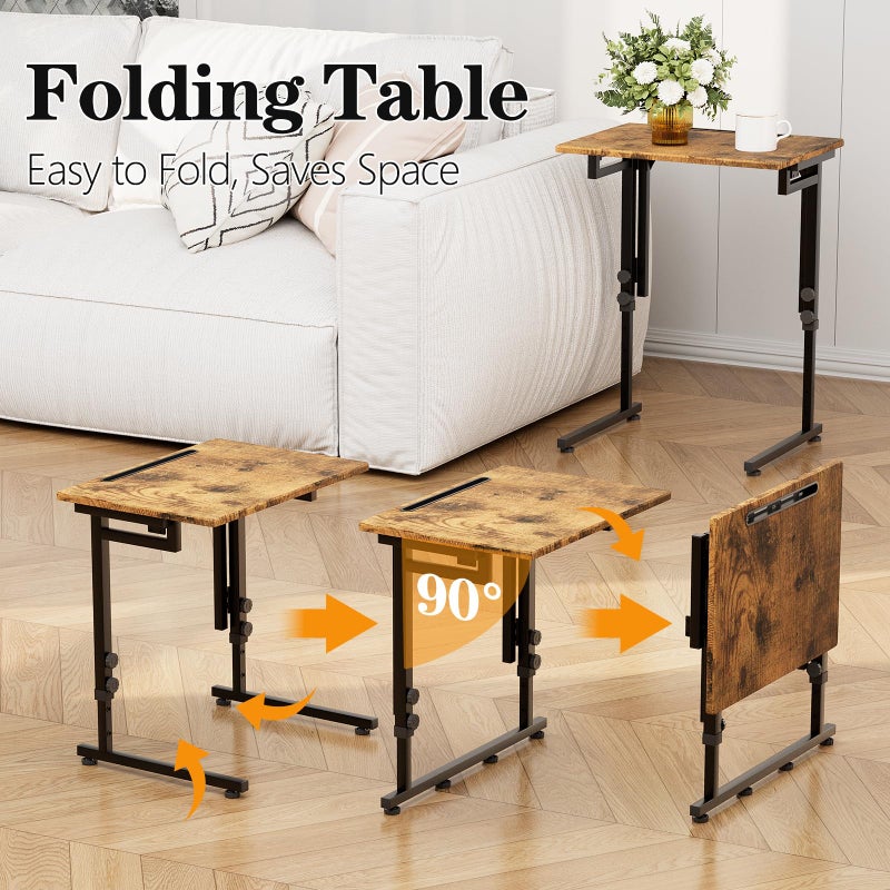 Katrawu Folding TV Tray Dinner Table for Living Room,Adjustable Height Tv Tray,Portable Dinner Snack Trays Table,Small Foldable C-Shaped End Table for Eating with No Assembly Required (Brown) - Image 5