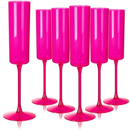 Ciaell 24 Pack Plastic Champagne Flutes - Hot Pink 6 Oz Disposable Champagne Glasses - Square Plastic Toasting Glasses for Party Birthday Anniversary Wedding - Image 1