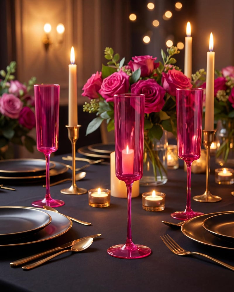 Ciaell 24 Pack Plastic Champagne Flutes - Hot Pink 6 Oz Disposable Champagne Glasses - Square Plastic Toasting Glasses for Party Birthday Anniversary Wedding - Image 4