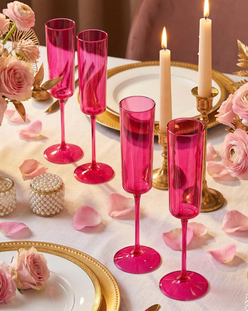 Ciaell 24 Pack Plastic Champagne Flutes - Hot Pink 6 Oz Disposable Champagne Glasses - Square Plastic Toasting Glasses for Party Birthday Anniversary Wedding - Image 3