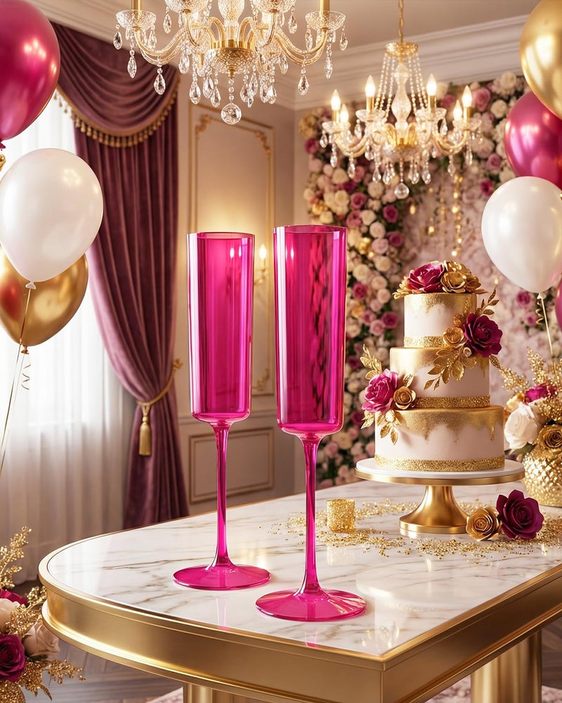 Ciaell 24 Pack Plastic Champagne Flutes - Hot Pink 6 Oz Disposable Champagne Glasses - Square Plastic Toasting Glasses for Party Birthday Anniversary Wedding - Image 5