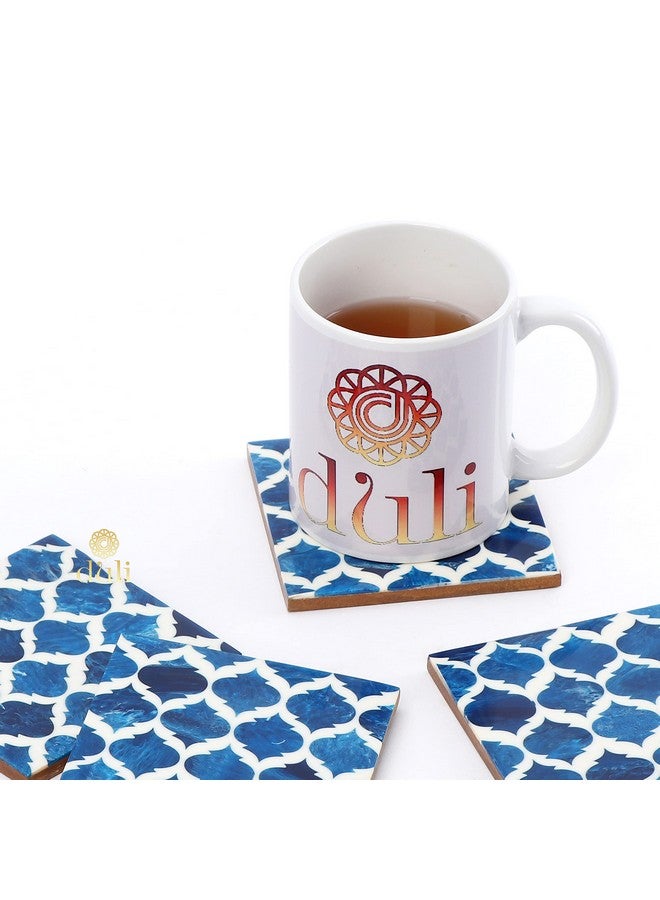 DULI Set of 4 Premium Square Shape Resin Coasters Tea,Coffee Coasters,Tea Coasters, Coffee Coasters, Chai Pyali, Resin Wood Coasters (10 * 10 cm)(BluePaan) - Image 3