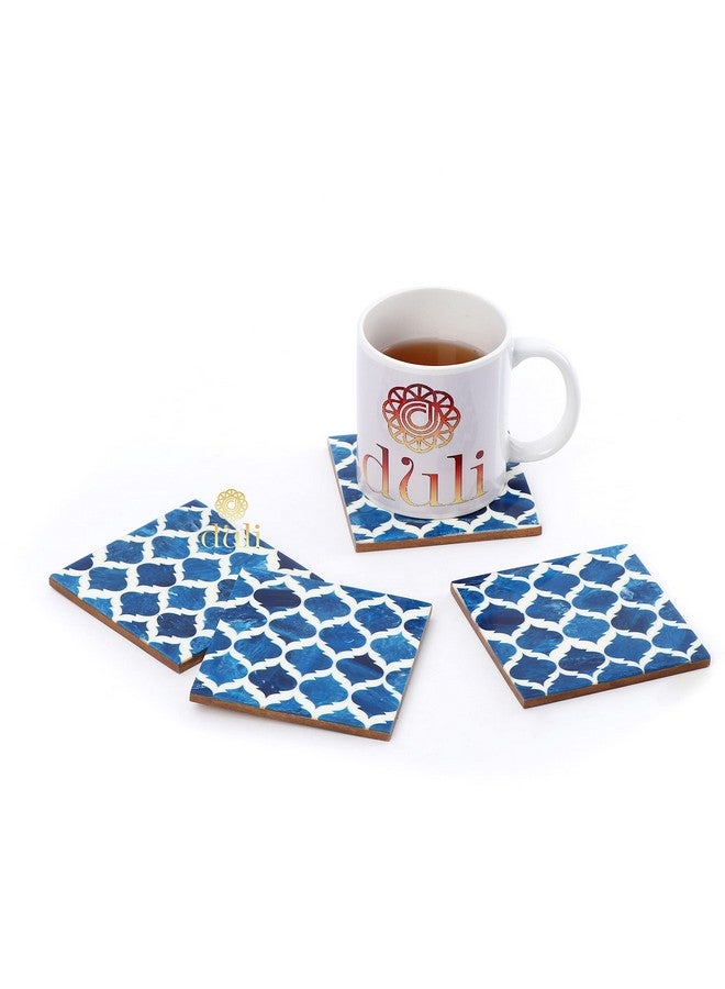 DULI Set of 4 Premium Square Shape Resin Coasters Tea,Coffee Coasters,Tea Coasters, Coffee Coasters, Chai Pyali, Resin Wood Coasters (10 * 10 cm)(BluePaan) - Image 2