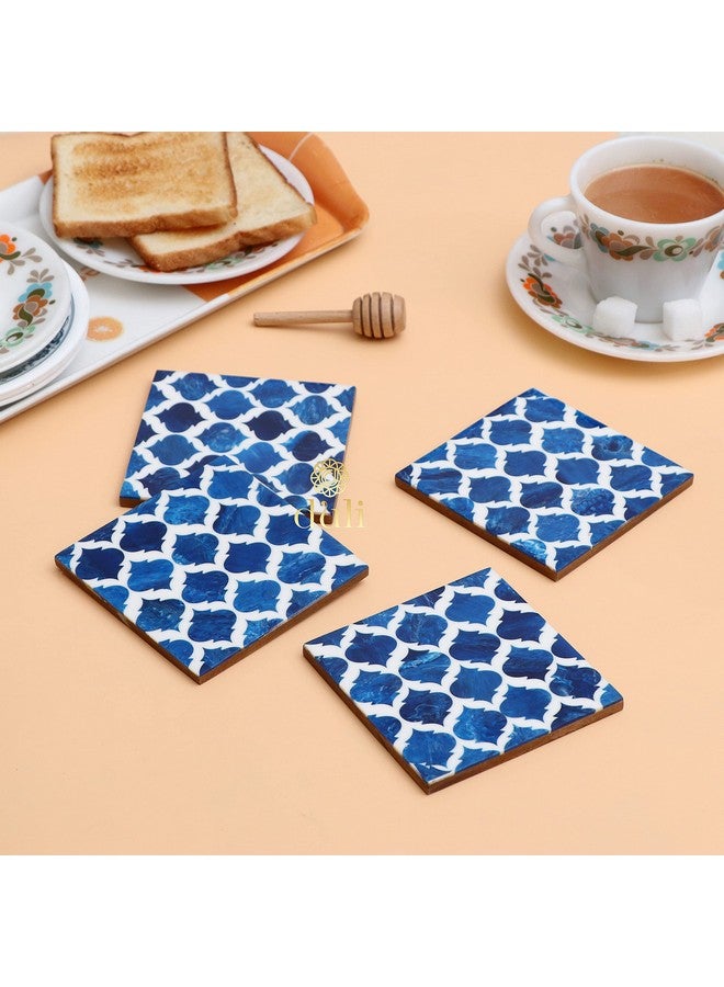 DULI Set of 4 Premium Square Shape Resin Coasters Tea,Coffee Coasters,Tea Coasters, Coffee Coasters, Chai Pyali, Resin Wood Coasters (10 * 10 cm)(BluePaan) - Image 1