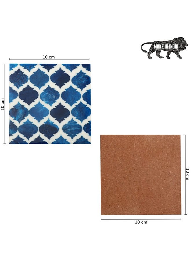 DULI Set of 4 Premium Square Shape Resin Coasters Tea,Coffee Coasters,Tea Coasters, Coffee Coasters, Chai Pyali, Resin Wood Coasters (10 * 10 cm)(BluePaan) - Image 4