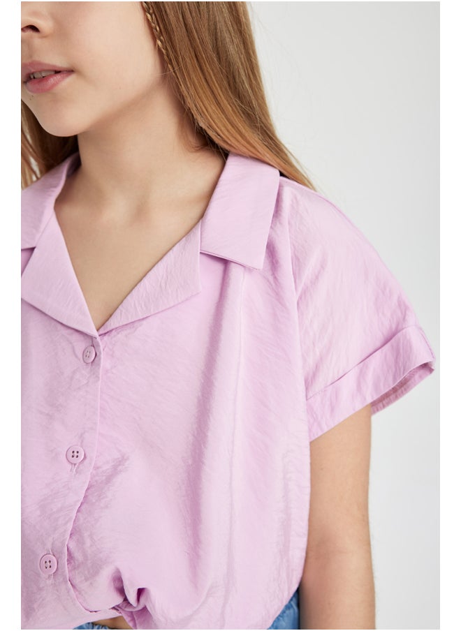 DeFacto - Girl Cropped Fit Woven Short Sleeve Shirt - Image 1