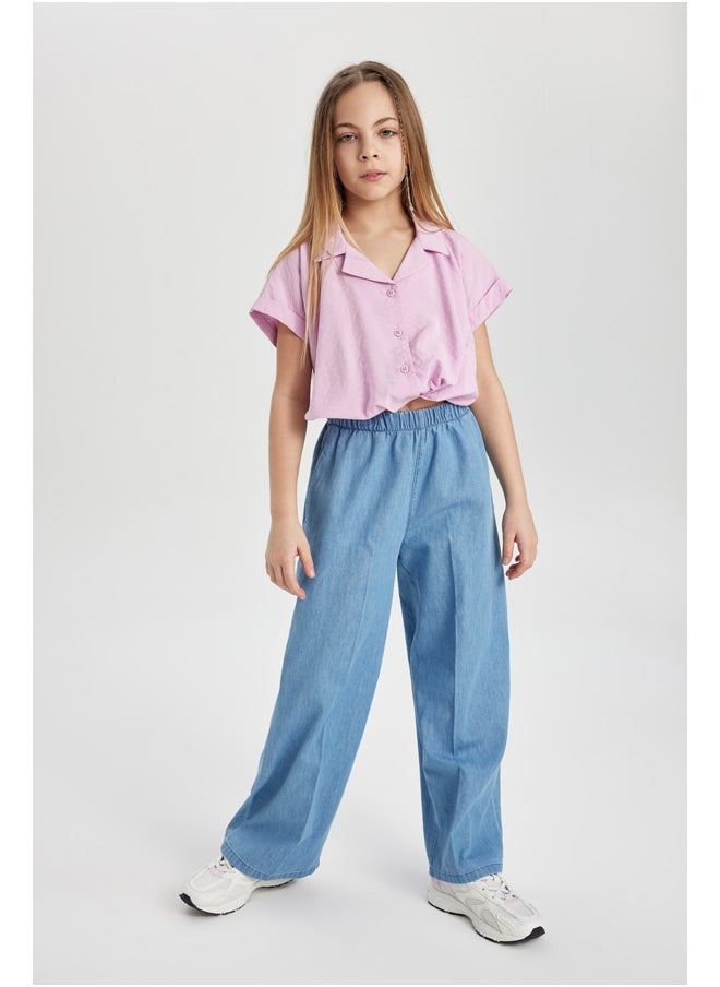 DeFacto - Girl Cropped Fit Woven Short Sleeve Shirt - Image 1