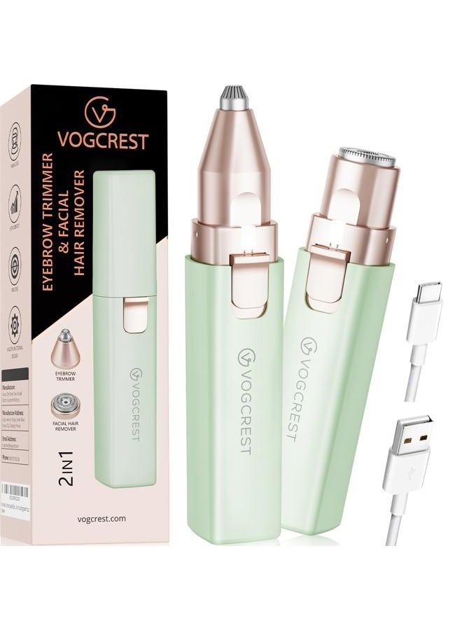 VG VOGCREST VOGCREST Hair Trimmer, 2 in 1 Facial Hair Remover & Eyebrow Trimmer for Women - Rechargeable, Portable, LED Light - Image 1