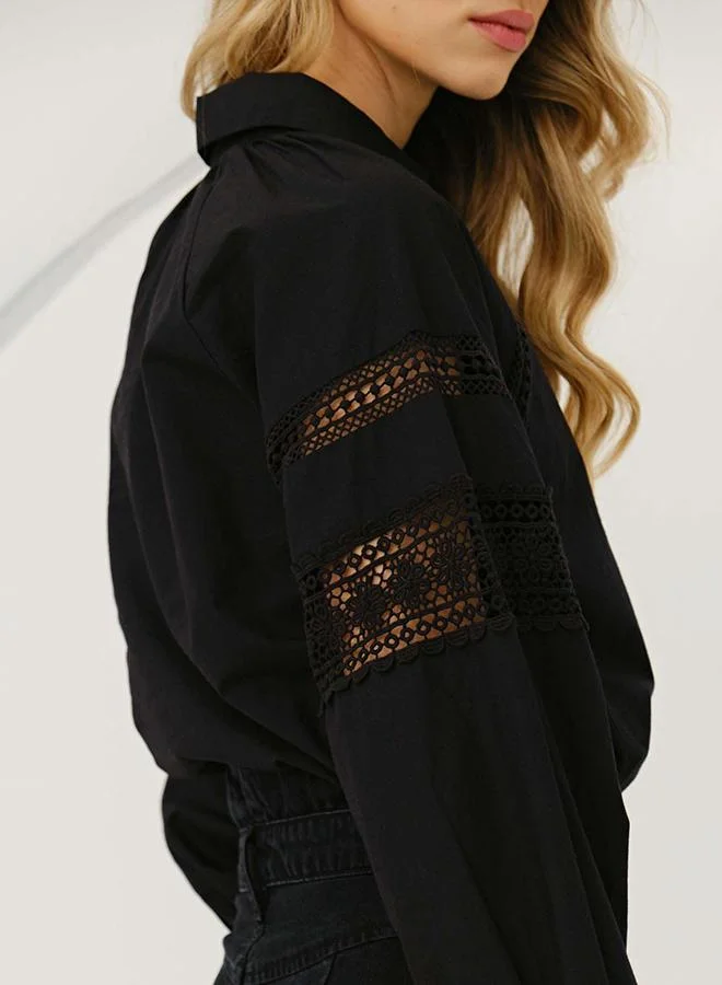 Virgio 100% Cotton Shirt With Lace Detail Blouson Fit