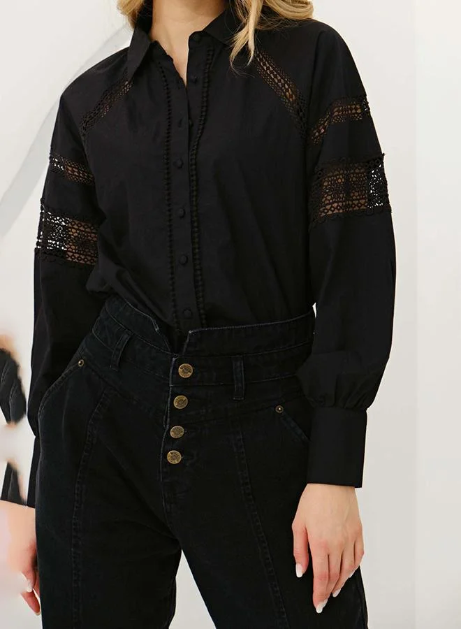 Virgio 100% Cotton Shirt With Lace Detail Blouson Fit