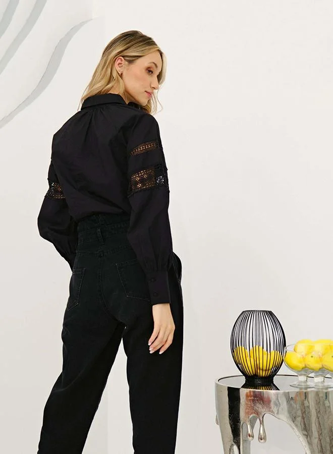 Virgio 100% Cotton Shirt With Lace Detail Blouson Fit