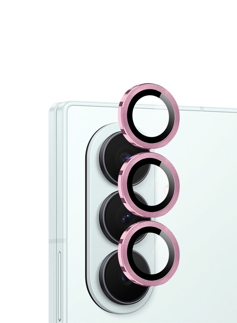 Wtech Samsung Galaxy Z Fold7 5G 2025 Premium Alloy Ring Camera Lens Tempered Glass Protector Shield (MLGICR) - Clear/Pink - Image 1