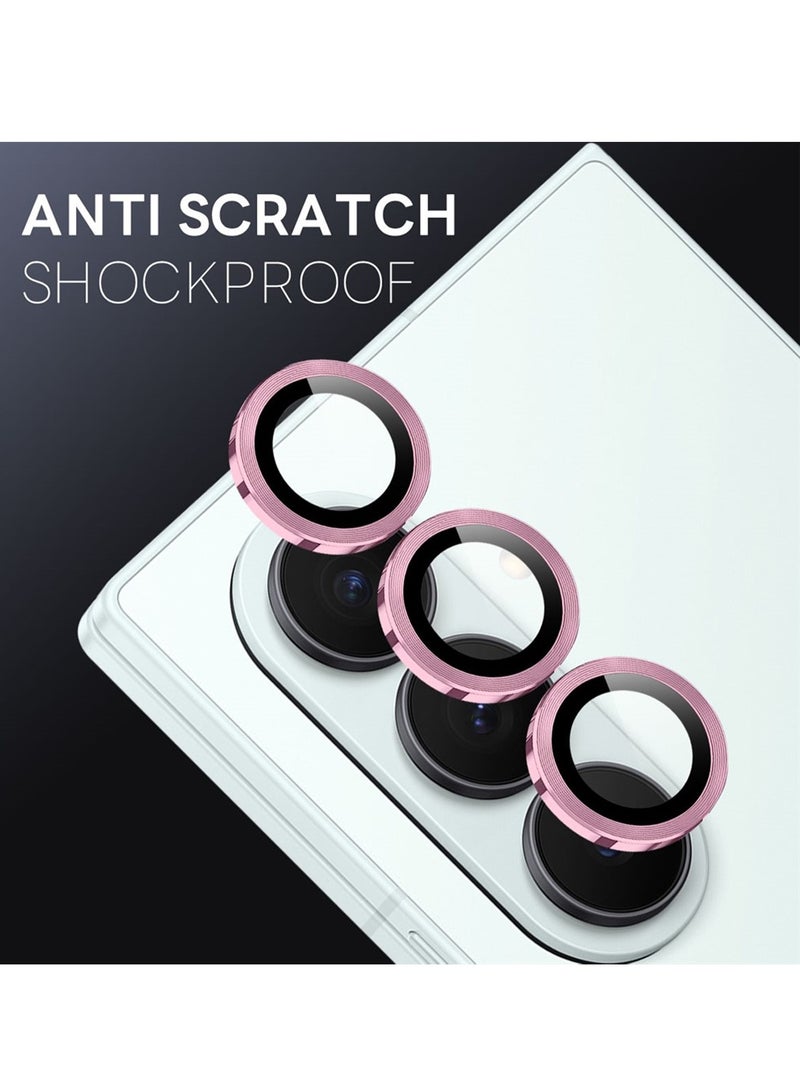 Wtech Samsung Galaxy Z Fold7 5G 2025 Premium Alloy Ring Camera Lens Tempered Glass Protector Shield (MLGICR) - Clear/Pink - Image 2