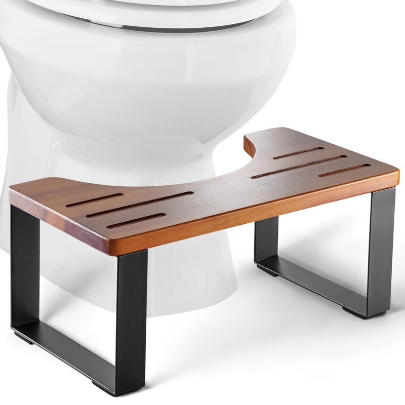 BLUEWEST Poop Stool Acacia Wood Toilet Stool with Strong Steel Frame for Potty Training 7 Inch Bathroom Step DurableSturdy Support for Adults with NonSlip Design