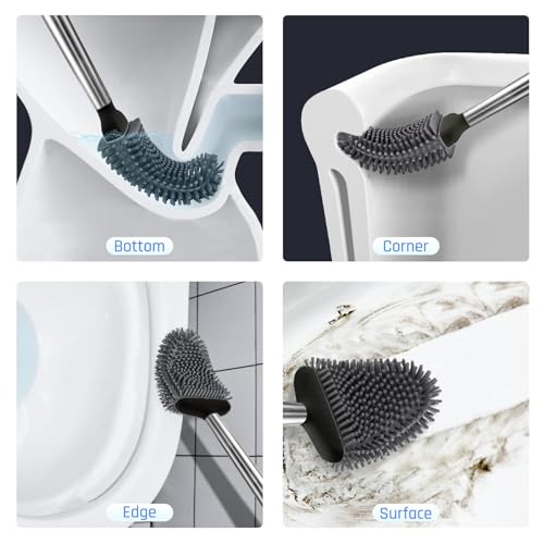 Sellemer Toilet Brush and Holder Set Flexible Toilet Bowl Brush Head with Silicone Bristles Compact Size for Storage and Organization Ventilation Slots Base 2 Pack Black - Image 3