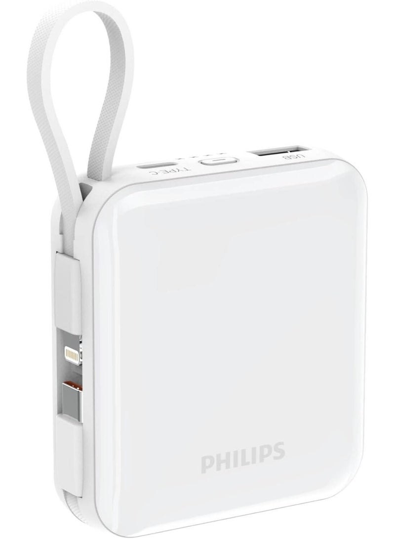 Philips Travel Charger and Power Bank, 22.5 W Max Output, 10000mAh Battery, Smart Protection, USB-C PD 20 W Charging Port| DLP5713CW/00 white - Image 1