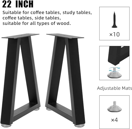Rioychan 22 Inch Metal Desk Table Legs, Trapezoid Metal Coffee Table Legs,Heavy Duty Industrial Dinning Desk Leg with Adjustment Feet Pads (Bear Up to 800lb) - Image 3
