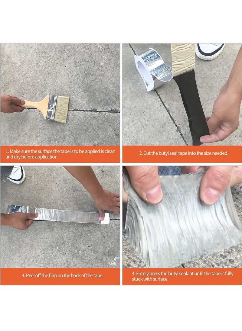 Butyl Tape Waterproof Tape Aluminum Foil Tape, Suitable For Rv Repair, Window, Silicone, Ship And Pipe Sealing, Glass And Edpm Rubber Roof Repair, Silver (Large Square Ordinary Style Width 5cm * Length 10m)