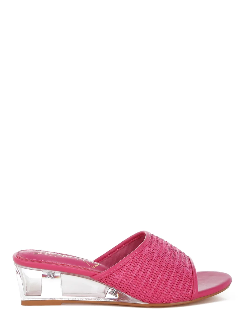 London Rag Raffia Clear Heel Wedge Sandals in Pink