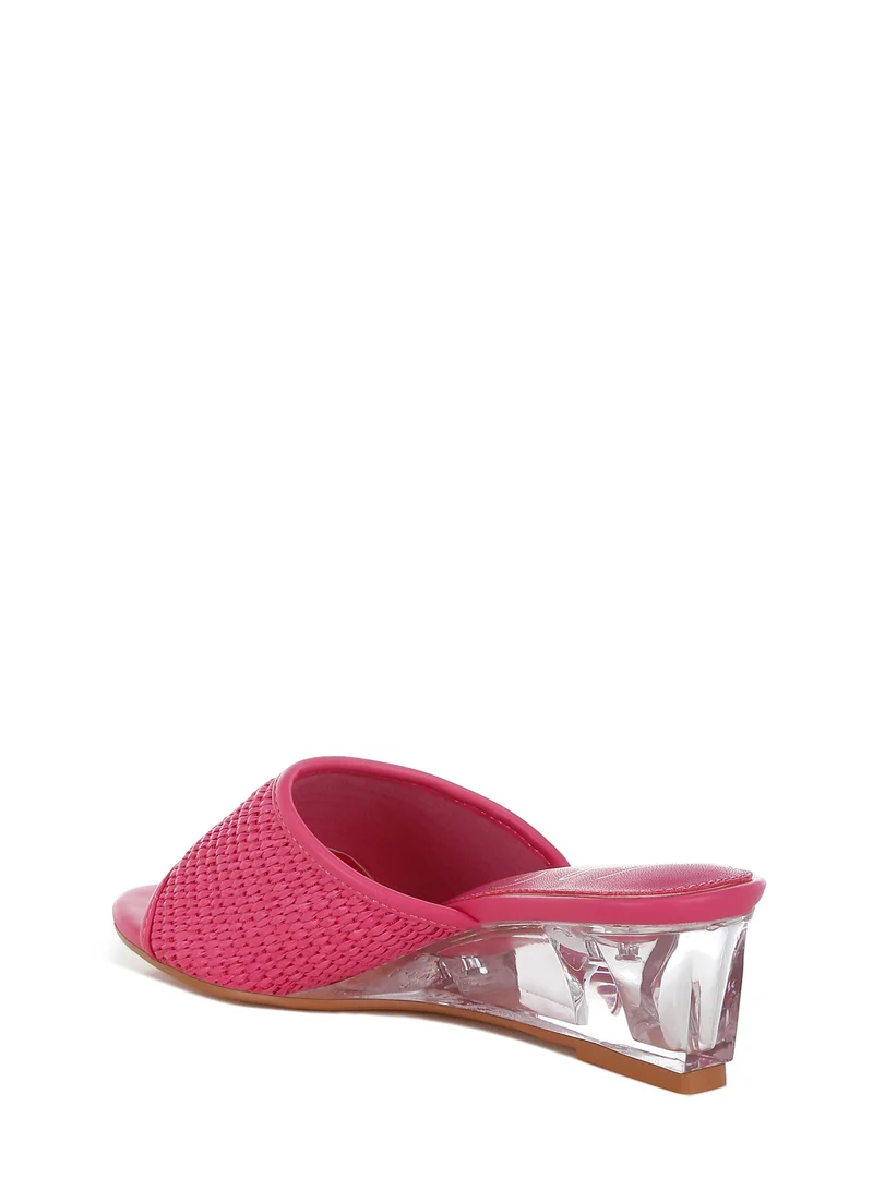 London Rag Raffia Clear Heel Wedge Sandals in Pink