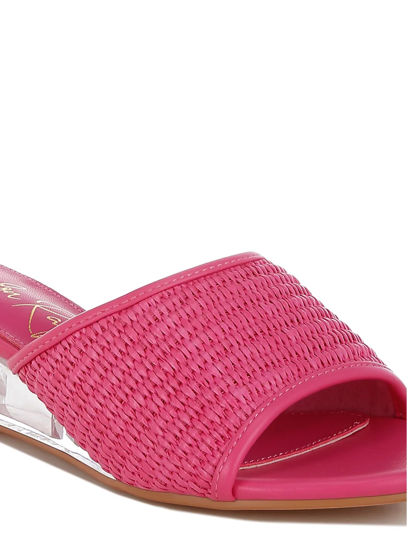London Rag Raffia Clear Heel Wedge Sandals in Pink