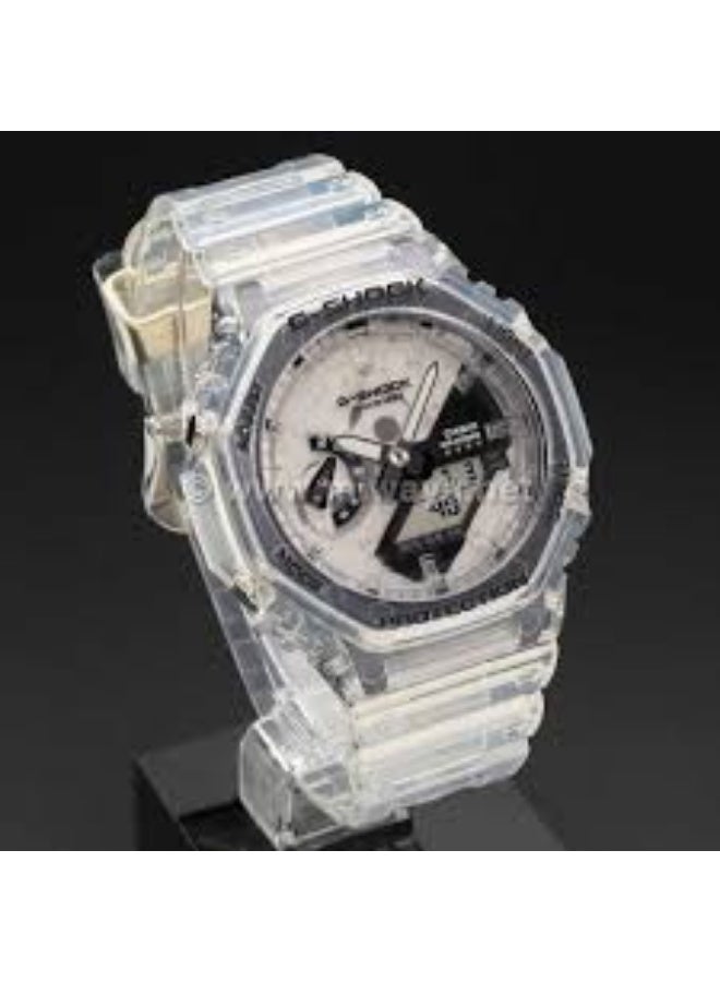 G-SHOCK ساعة ريمكس الشفافة المحدودة GA-2140RX-7AJR، 45.4 مم، قرص أبيض، حزام راتينج شفاف، تناظرية-رقمية، مقاومة للماء حتى 200 م - Image 1