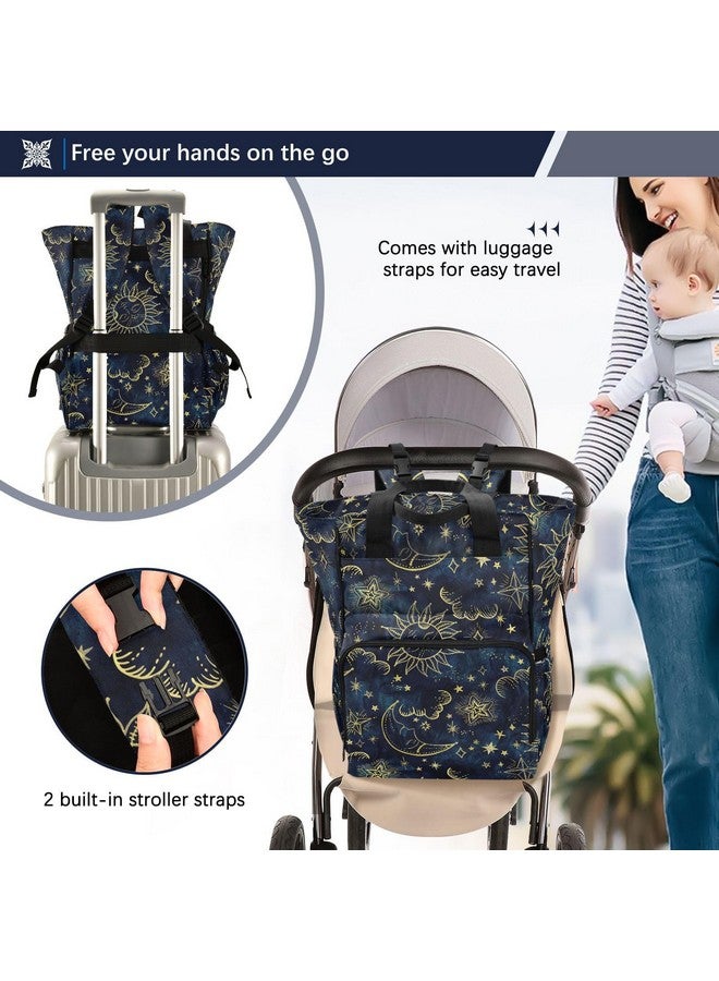 senya Diaper Bag Backpack, Sun Moon Boho Cosmos Astrology Multifunction Travel Bag for Moms Dads - Image 4