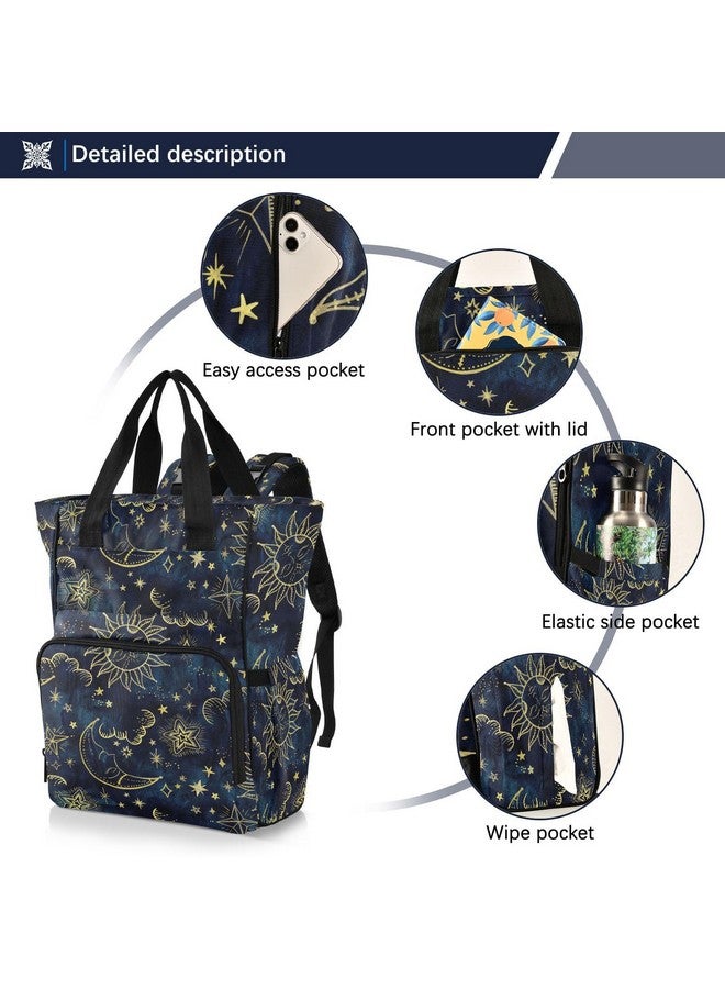 senya Diaper Bag Backpack, Sun Moon Boho Cosmos Astrology Multifunction Travel Bag for Moms Dads - Image 2