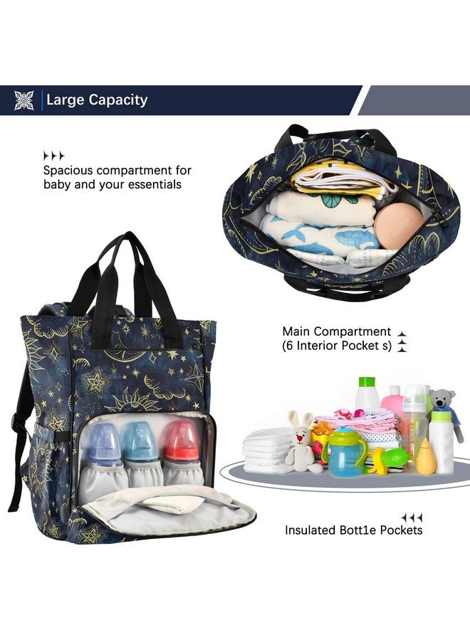 senya Diaper Bag Backpack, Sun Moon Boho Cosmos Astrology Multifunction Travel Bag for Moms Dads - Image 5