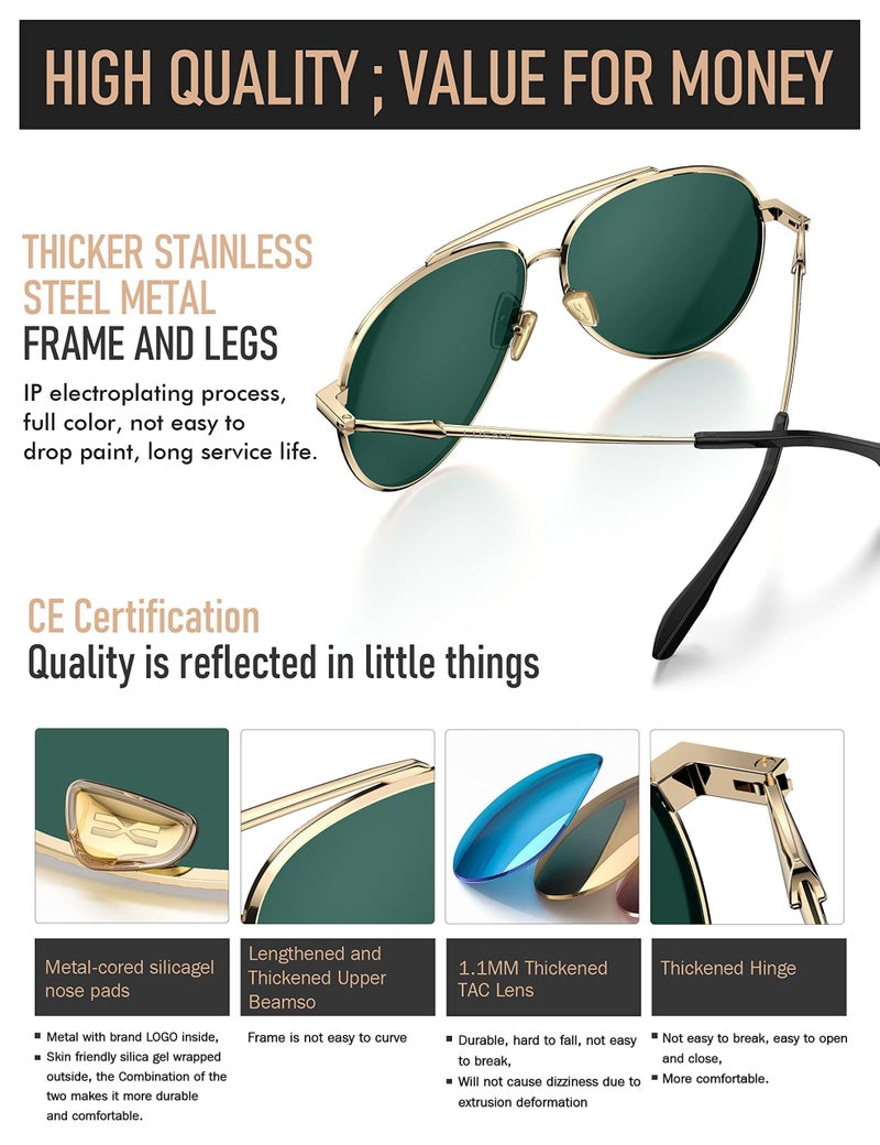 LUENX Aviator Sunglasses for Women Polarized - Driving Trendy Sun Glasses UV 400 Protection Pink Mirror Lens Gold Frame 60mm - Image 5