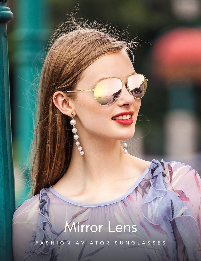 LUENX Aviator Sunglasses for Women Polarized - Driving Trendy Sun Glasses UV 400 Protection Pink Mirror Lens Gold Frame 60mm - Image 3