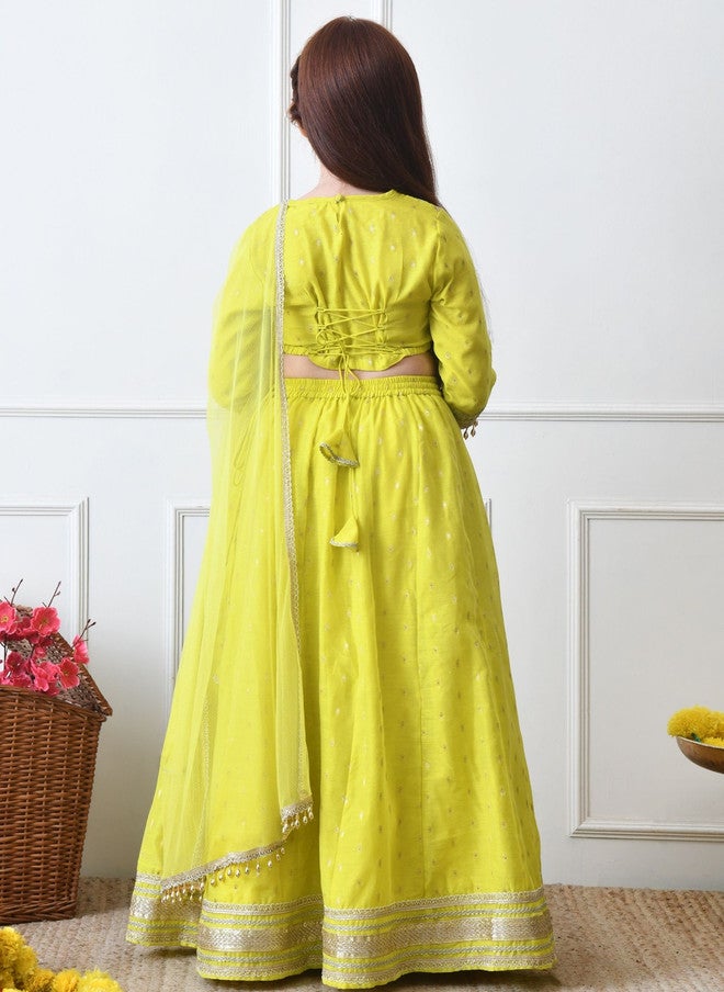 Indi-Loom Couture Girls Embroidered Round Neck Semi-Stitched Lehenga & Blouse With Dupatta - Image 4
